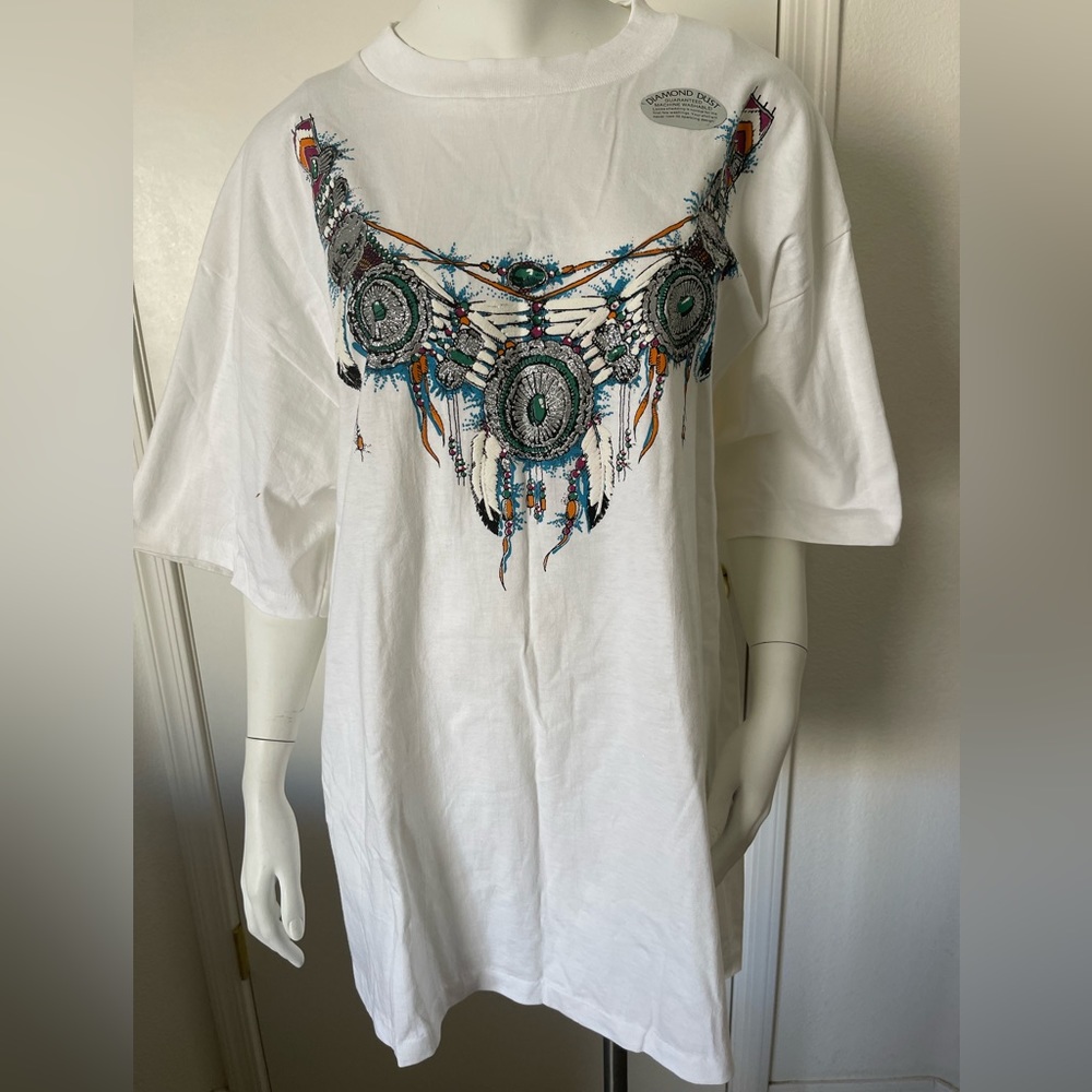 NWT Vintage 90” Diamond Dust Single Stitch Native Aztec T-Shirt Size L